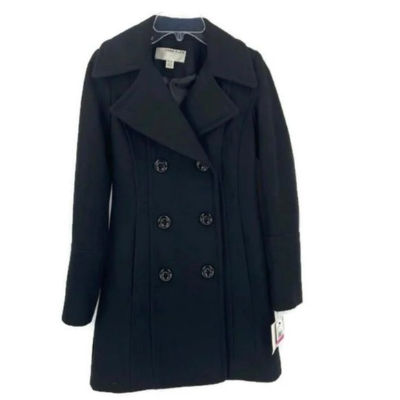 Anne Klein Double Breasted Wool Pea Coat Black Women's XX-Small - Picture 1 of 9